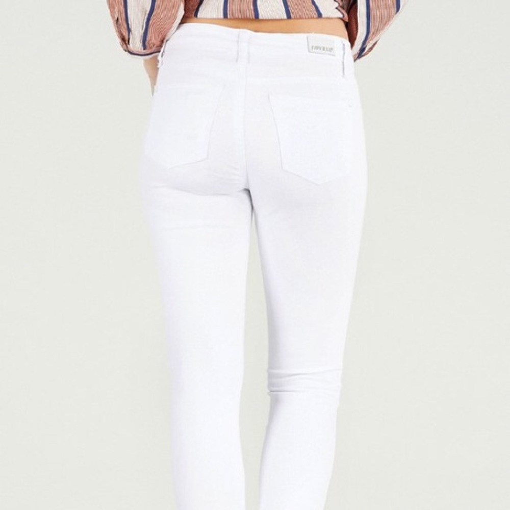 White Mid Rise Destroyed Hem Cropped Skinny Jeans - Picture 4 of 4